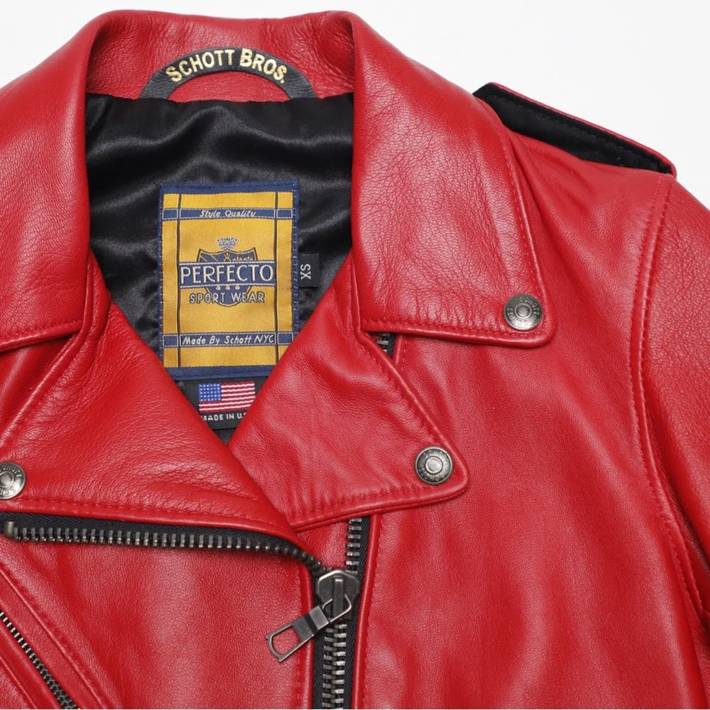 Schott NYC Perfecto Biker Leather Jacket Red Size XS - Picture 5 of 13